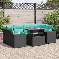 vidaXL Trädgårdssoffset med dynor 7 delar svart konstrotting akaciaträ