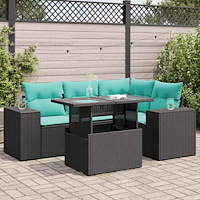 vidaXL Trädgårdssoffset med dynor 5 delar svart konstrotting akaciaträ