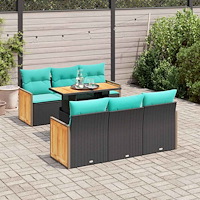 vidaXL Trädgårdssoffset med dynor 7 delar svart konstrotting akaciaträ