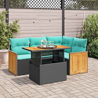 vidaXL Trädgårdssoffset med dynor 5 delar svart konstrotting akaciaträ