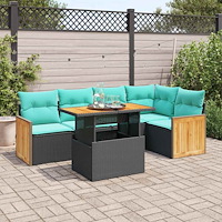 vidaXL Trädgårdssoffset med dynor 6 delar svart konstrotting akaciaträ