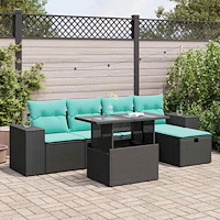 vidaXL Trädgårdssoffset med dynor 6 delar grå konstrotting akaciaträ