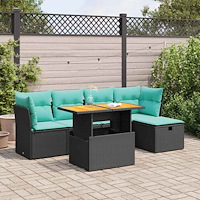 vidaXL Trädgårdssoffset med dynor 6 delar svart konstrotting akaciaträ