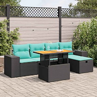 vidaXL Trädgårdssoffset med dynor 6 delar brun konstrotting akacia