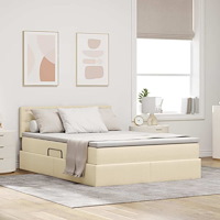 vidaXL Förvaringssäng med madrass Kräm 140 x 200 cm Konstruerat trä