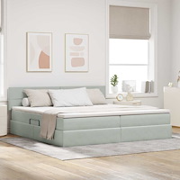 vidaXL Förvaringssäng med madrass Ljusgrå 200 x 200 cm Sammet