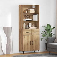 vidaXL Skåp med låda Artisan Ek 69,5 x 34 x 180 cm Konstruerat trä