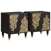 vidaXL Sängbord med Dörr 2 pcs Svart 40 x 33 x 46 cm Massivt mangoträ