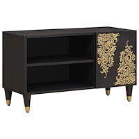 vidaXL TV-skåp med hylla Svart 80 x 33 x 46 cm Massivt mangoträ