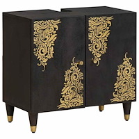 vidaXL Diskbänksskåp med dörr Svart 62 x 33 x 58 cm Massivt mangoträ