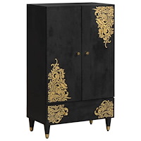 vidaXL Skåp med låda med hylla Svart 60 x 33 x 100 cm Massivt mangoträ