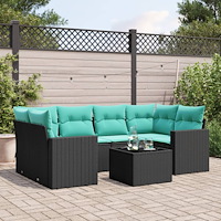 vidaXL Soffgrupp för trädgården med dynor 7 delar svart konstrotting