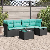 vidaXL Loungegrupp med dynor 6 delar svart konstrotting