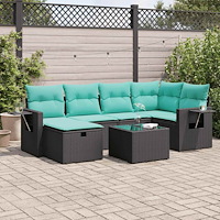 vidaXL Soffgrupp för trädgården med dynor 7 delar svart konstrotting