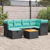 vidaXL Soffgrupp för trädgården med dynor 7 delar svart konstrotting