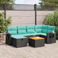 vidaXL Soffgrupp för trädgården med dynor 7 delar svart konstrotting