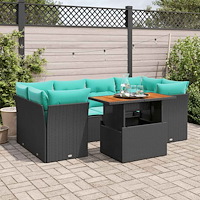 vidaXL Soffgrupp för trädgården med dynor 7 delar svart konstrotting