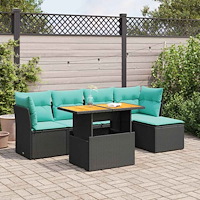 vidaXL Loungegrupp med dynor 6 delar svart konstrotting