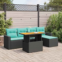 vidaXL Loungegrupp med dynor 6 delar svart konstrotting