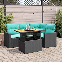 vidaXL Loungegrupp för trädgården med dynor 5 delar svart konstrotting