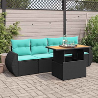 vidaXL Loungegrupp för trädgården med dynor 5 delar svart konstrotting