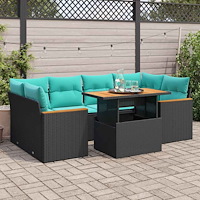 vidaXL Soffgrupp för trädgården med dynor 7 delar svart konstrotting