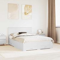 vidaXL Sängram med huvudgavel Vit 135 x 190 cm Konstruerat trä