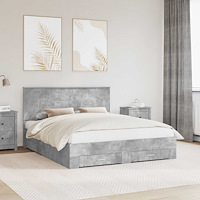 vidaXL Sängram med huvudgavel Betonggrå 160 x 200 cm Konstruerat trä