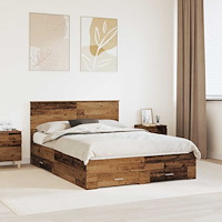 vidaXL Sängram med huvudgavel Gammalt trä 140 x 190 cm Konstruerat trä