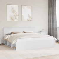 vidaXL Sängram med huvudgavel Vit 200 x 200 cm Massiv furu