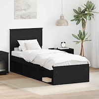 vidaXL Sängram med huvudgavel Svart 75 x 190 cm Massiv furu