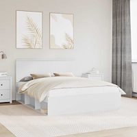 vidaXL Sängram med huvudgavel Vit 160 x 200 cm Massiv furu