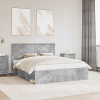 vidaXL Sängram med huvudgavel Betong 160 x 200 cm Massiv furu