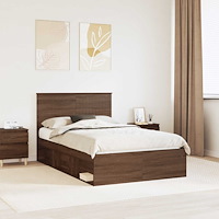 vidaXL Sängram med huvudgavel Brun Ek 120 x 200 cm Massiv furu