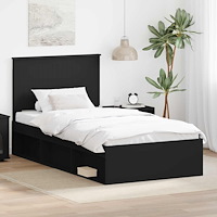 vidaXL Sängram med huvudgavel Svart 100 x 200 cm Massiv furu