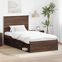 vidaXL Sängram med huvudgavel Brun Ek 100 x 200 cm Massiv furu