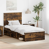 vidaXL Sängram med huvudgavel Rökt ek 90 x 190 cm Massiv furu