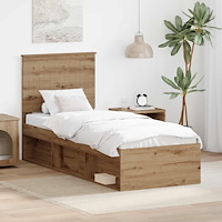 vidaXL Sängram med huvudgavel Artisan Ek 75 x 190 cm Massiv furu