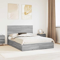 vidaXL Förvaringssäng med låda Grå Sonoma 150 x 200 cm Konstruerat trä