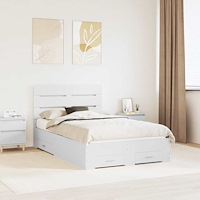 vidaXL Sängram med låda med lagring Vit 120 x 190 cm Konstruerat trä