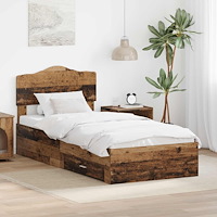 vidaXL Sängram med huvudgavel Gammalt trä 100 x 200 cm Konstruerat trä