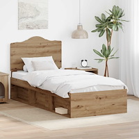 vidaXL Sängram med huvudgavel Artisan Ek 75 x 190 cm Massiv furu