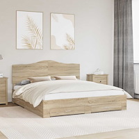 vidaXL Sängram med huvudgavel Sonoma-ek 180 x 200 cm Konstruerat trä