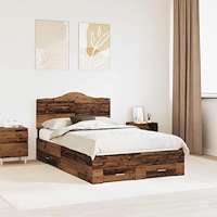 vidaXL Sängram med huvudgavel Gammalt trä 135 x 190 cm Konstruerat trä