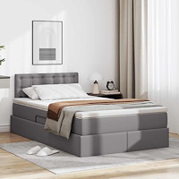 vidaXL Förvaringssäng med LED med madrass Grå 120 x 190 cm Konstläder