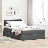 vidaXL Förvaringssäng med LED med madrass Mörkgrå 120 x 190 cm tyg