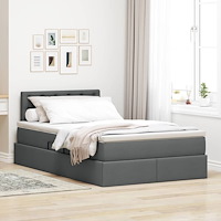 vidaXL Förvaringssäng med LED med madrass Mörkgrå 120 x 190 cm tyg