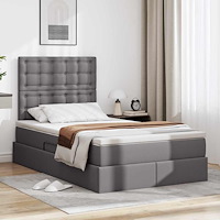 vidaXL Förvaringssäng med LED med madrass Grå 120 x 190 cm Konstläder