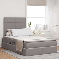 vidaXL Förvaringssäng med LED med madrass Taupe 120 x 190 cm Polyester