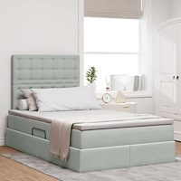 vidaXL Förvaringssäng med LED med madrass Ljusgrå 120 x 190 cm Sammet